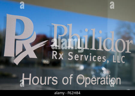 Un logo affiche à l'extérieur du siège de Philidor RX Services, LLC, à Hatboro, New York le 8 novembre 2015. Banque D'Images