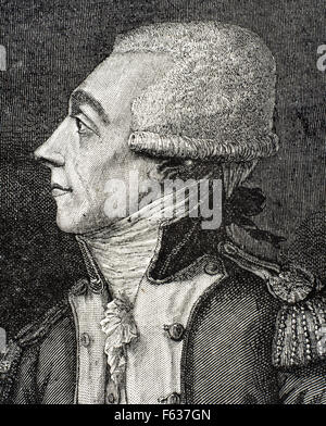 Marquis de Lafayette (1757-1834). Aristocrate français et officier militaire Portrait. La gravure. Banque D'Images