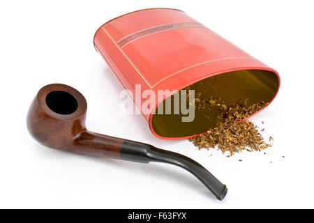 Pipe avec red tin box isolated on white Banque D'Images