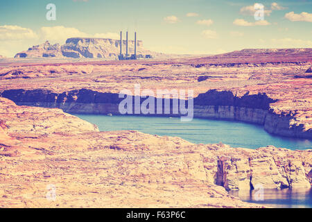 Vintage style vieux film photo de Lac Powell et Glen Canyon en Arizona, USA. Banque D'Images