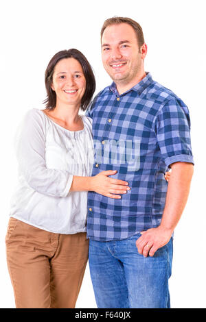 Portrait of happy couple isolé sur fond blanc. Banque D'Images