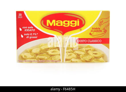 Les cubes Maggi, propriété de Nestlé, Maggi est une marque internationale de soupes, des stocks, de cubes de bouillon Banque D'Images