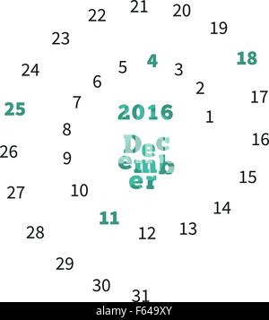 Calendrier créatif pour décembre 2016 avec des dates sur spiral Illustration de Vecteur