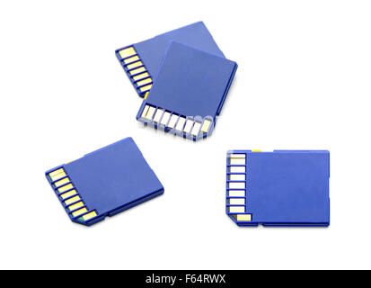 Quatre cartes mémoire SD pour appareil photo ou ordinateur sur fond blanc Banque D'Images