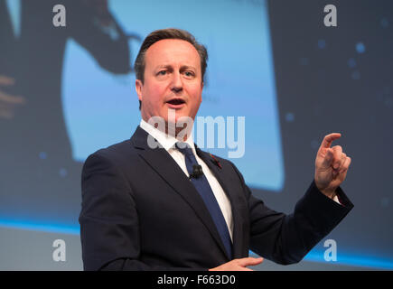 David Cameron, premier ministre,parle à la conférence annuelle de l'IBC à Londres Banque D'Images