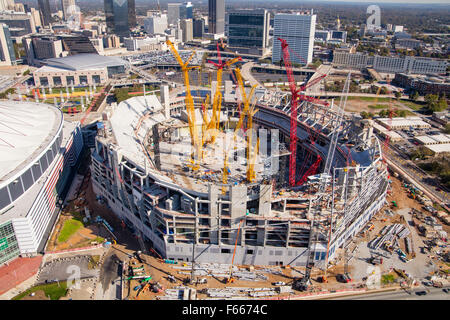 Photographie aérienne d'Atlanta, Georgia USA prise le 11/10/2015 montrant la construction du stade de benz de Mercedes Banque D'Images