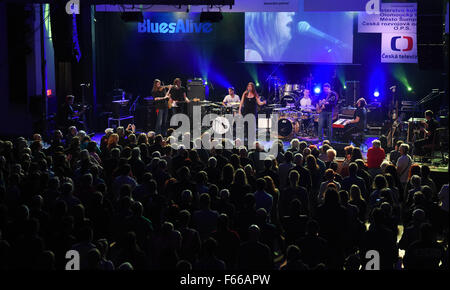 Sumperk, République tchèque. 12Th Nov, 2015. Jan Galach Band de Pologne et singer Karolina Cygonek effectue dans le Blues Alive festival à Sumperk, République tchèque, le 12 novembre 2015. © Ludek Perina/CTK Photo/Alamy Live News Banque D'Images