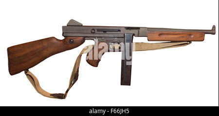 U.S. M1A1 Thompson Mitraillette APC Calibre .45 sur un fond blanc. Banque D'Images