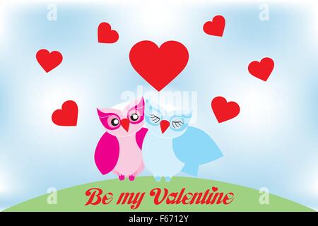 Valentine day belle hiboux carte de vœux et texte "be my valentine" Illustration de Vecteur