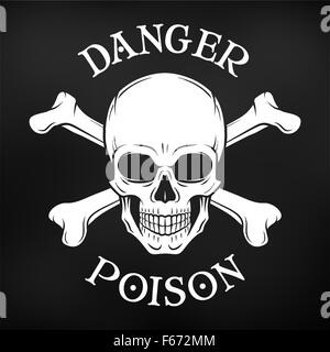 Danger vecteur crâne sur fond noir. Jolly Roger avec logo mort modèle. La mort t-shirt design. Insigne Pirate concept. Icône Poison illustration. Illustration de Vecteur