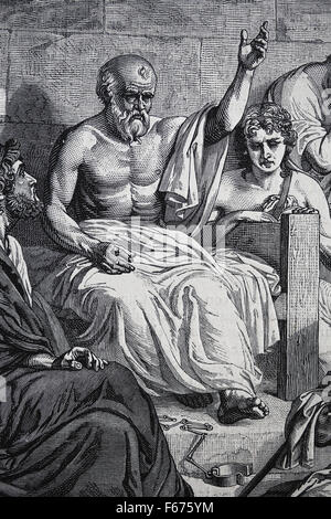 La mort de Socrate (469 BC-399 BC) Le philosophe grec classique. Gravure, 19ème siècle. Banque D'Images