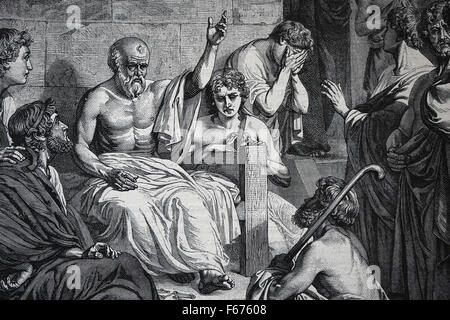 La mort de Socrate (469 BC-399 BC) en buvant du poison. Philosophe Grec ...