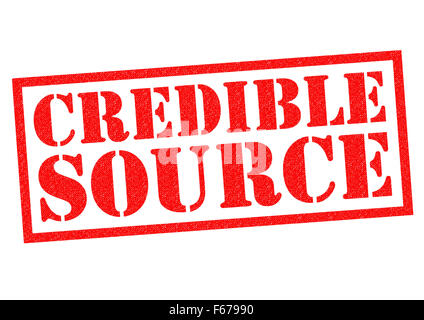 SOURCE crédible de tampon en caoutchouc rouge sur un fond blanc. Banque D'Images