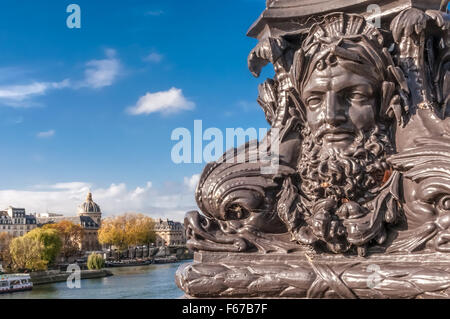 Détail de le Pont Neuf, le plus vieux pont de Paris avec l'Institut de France (Institut français) dans l'arrière-plan Banque D'Images