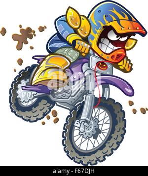 Moto Dirt Bike Rider faire un saut extrême et de s'éclabousser dans la boue Illustration de Vecteur