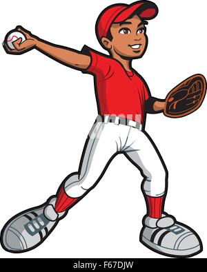 Jeune homme ethnique Softball Baseball Pitcher Lancer un Pitch Illustration de Vecteur