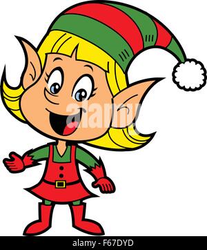 Happy Smiling Blonde Girl Christmas Santa's Elf Illustration de Vecteur