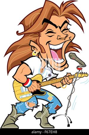 Rock Star cool avec microphone à jouer de la guitare et chant Illustration de Vecteur