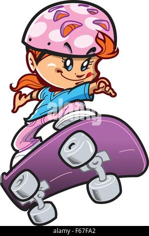 Fille solide avec un skateur Attitude Cool Stunt Illustration de Vecteur