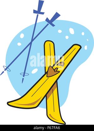 Place de l'illustration d'une paire de skis et bâtons Illustration de Vecteur