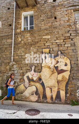 En murales Orgosolo village, mur d'art peinture, Sardaigne, Italie Banque D'Images