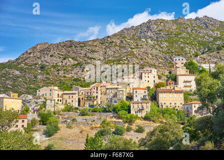 Petit village de montagne Lama, Balagne, Corse, côte ouest de l'Île, France Banque D'Images