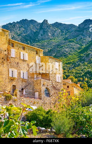 Petit village de montagne Lama, Balagne, côte ouest, Corse, Franc Banque D'Images