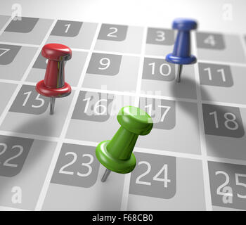 Calendrier avec punaises comme un concept d'événements Banque D'Images