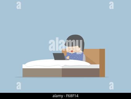 L'homme travaillant sur son ordinateur portable dans le lit, VECTOR, EPS10 Illustration de Vecteur