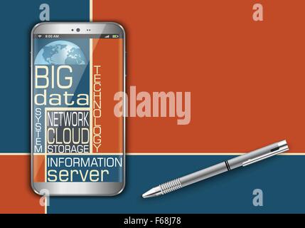 Smart phone et Nuage de mots big data concept design Illustration de Vecteur