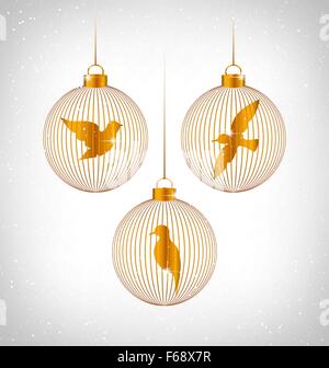Les oiseaux dans des boules de Noël sur gris Illustration de Vecteur