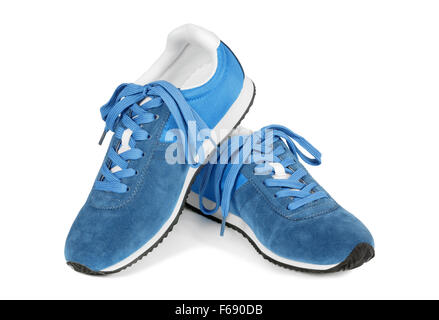 Chaussures de course bleu isolé sur fond blanc. Style Casual chaussures de sport. Banque D'Images