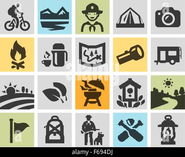 Camping noir vector icons set Illustration de Vecteur