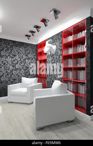 Salle d'étude avec deux fauteuils et chaises Banque D'Images