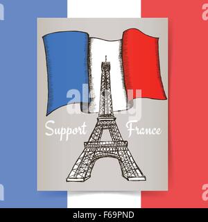 L'affiche en France soutien croquis style vintage, vector Illustration de Vecteur