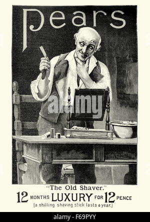 Publicité vintage pour les poires, le savon de rasage Stick graphique, 1899 Banque D'Images