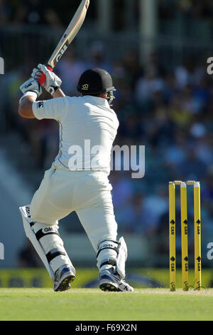 Perth, Australie. 15 Nov, 2015. 2ème jour de Test Cricket en Australie et Nouvelle-Zélande 3. Ross Taylor disques durs à atteindre son double siècle. Credit : Action Plus Sport/Alamy Live News Banque D'Images