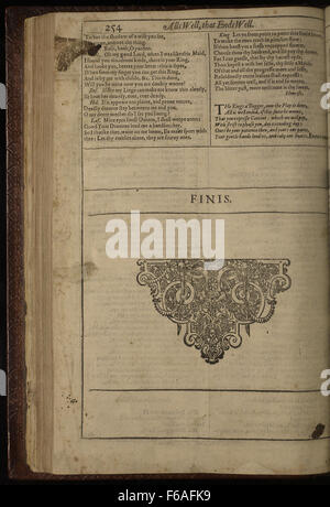 Image de la page 25 de la première édition Folio de "All's Well That ends Well" de Shakespeare, montrant le texte original et la mise en forme. Banque D'Images