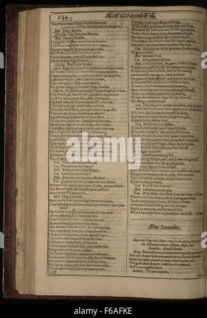Page 5 de la première édition Folio de 'All's Well That ends Well', de William Shakespeare, publié pour la première fois en 1623, capturant l'essence d'une des œuvres comiques de Shakespeare. Banque D'Images