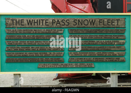 Information board pour la flotte de la White Pass Snow à Skagway en Alaska USA Banque D'Images