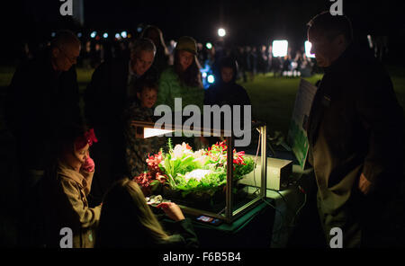 La croissance des plantes de légumes système est perçu au cours de la deuxième nuit de l'astronomie à la Maison Blanche le Lundi, Octobre 19, 2015. Veggie a été installé sur la Station spatiale internationale en mai 2014 et les astronautes récoltés et mangea le premier espace laitues cultivées en août 2015. La deuxième maison blanche nuit d'astronomie a réuni des étudiants, des enseignants, des scientifiques, et les astronautes de la NASA pour une nuit d'observation des étoiles et des activités éducatives liées à l'espace pour promouvoir l'importance de la science, technologie, ingénierie et mathématiques (STIM) de l'éducation. Crédit photo : NASA/Joel Kowsky) Banque D'Images