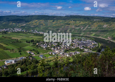 Kröv Wolf et wine village vue sur Mont Royal sur la Moselle près de Traben-Trarbach, Rheinland-Pfalz, Allemagne Banque D'Images