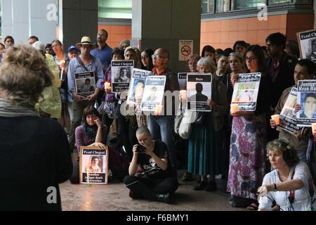 Rallye pour les réfugiés kurdes iraniens, Fazel Chegen à Sydney, Australie. 13 novembre 2015. Banque D'Images