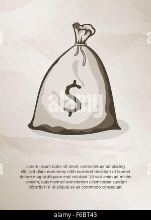 Sac d'argent sur grunge background. Vintage Label, logo, image, brochures. Les modèles de conception. Vector illustration. Illustration de Vecteur