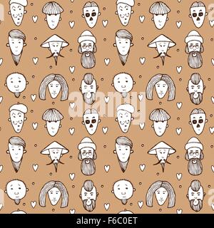 L'homme esquisse face en style vintage, vector pattern transparente Illustration de Vecteur