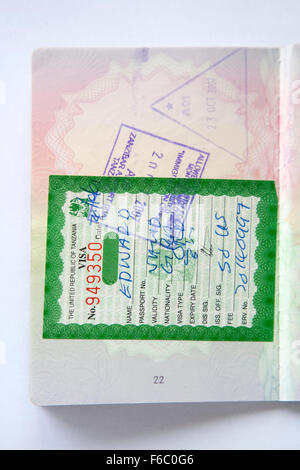 Timbres de Passeport, Tanzanie Banque D'Images