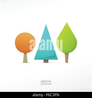 Ensemble de style origami icônes arbre isolé sur fond blanc. vector cartoon arbres. ecology concept design graphique Illustration de Vecteur