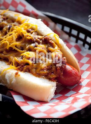 Un délicieux chili cheddar de chien chien disparu il (précédemment connu sous le nom de Soda Shoppe) à Victoria, Colombie-Britannique, Canada. Banque D'Images