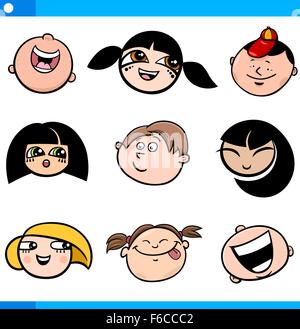 Cartoon Illustration de visages d'enfants mignons ensemble Illustration de Vecteur