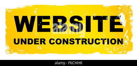 Un jaune et noir site en construction signe avec des groupes grunge sur un fond blanc Banque D'Images